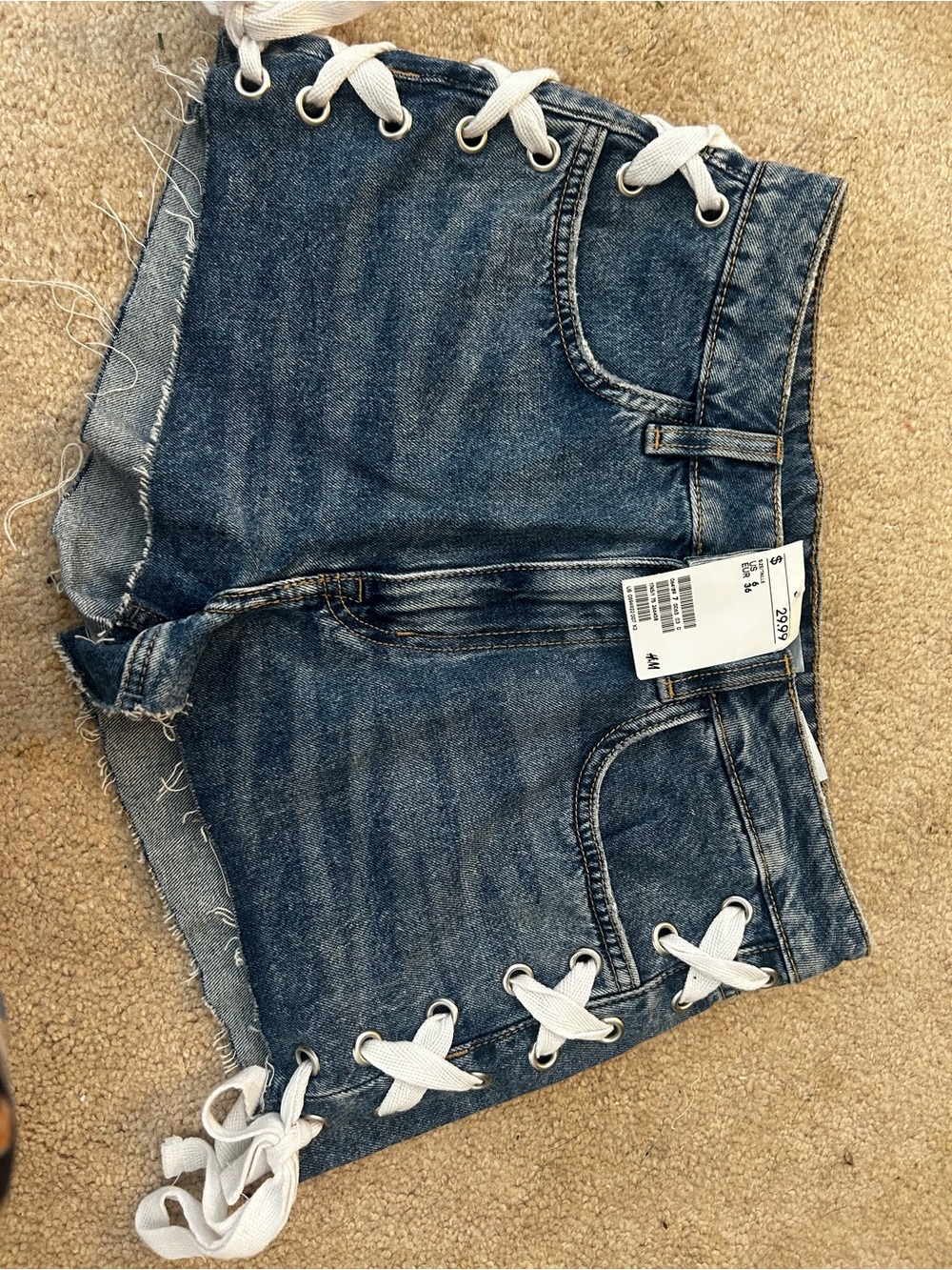 H&M Blue Denim Lace-Up Jean Shorts